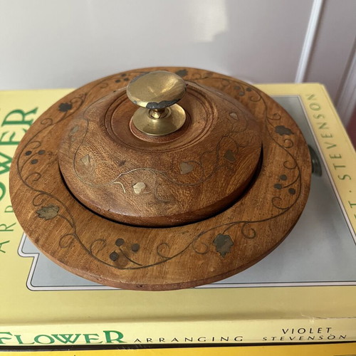 Vintage wooden fondant bowl with brass details, like new