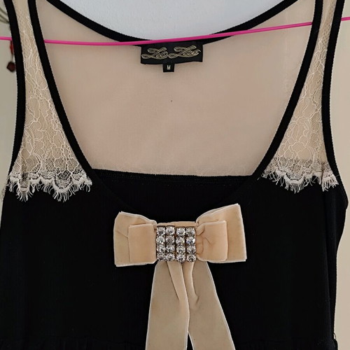 Zic Zac midi dress black with ruffles and beige bow like new