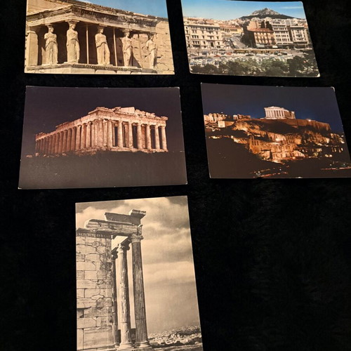 Vintage Athens postcard set of 5 with Caryatids and night Parthenon like new