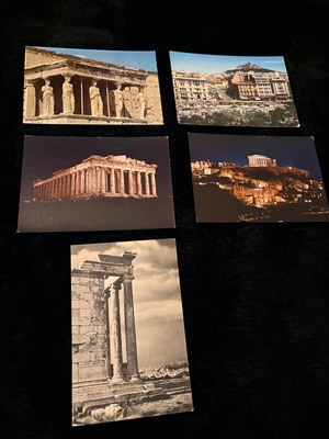 Vintage Athens postcard set of 5 with Caryatids and night Parthenon like new