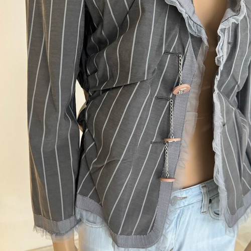 Emporio Armani gray striped blazer XL fitted 3/4 sleeve like new