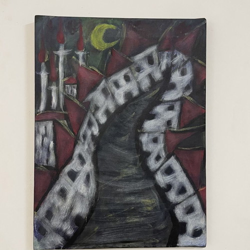 Painting used, The City 08 on canvas 40x30 cm