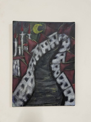 Painting used, The City 08 on canvas 40x30 cm