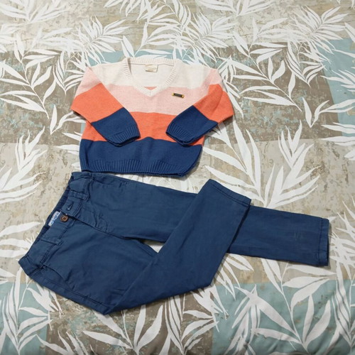 Set of pants and sweater for 3-year-old boy like new, dark blue and multicolor