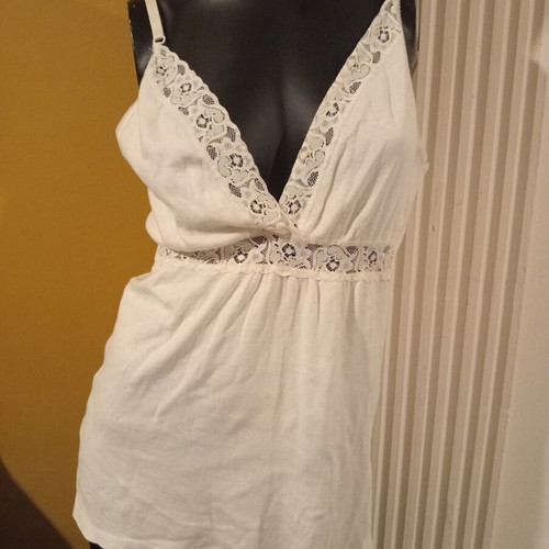 German vintage sleeveless blouse with lace, 100% cotton, XL/XXL