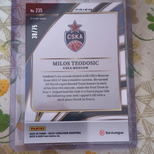 Milos Teodosic 38/75 Court Side Panini Select Card New