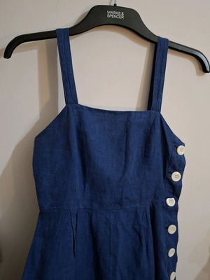 Linen blue long dress Mango like new with side buttons