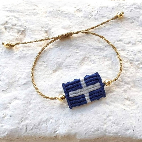 Anniversary bracelet Greek flag with hematite semi-precious stones new
