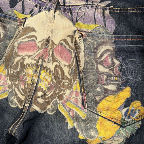 Christian Audigier Day of the Dead baggy jeans XL like new, black