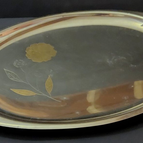 Vintage Oval Serving Tray Inox 18/10 with 24K Gold Details used