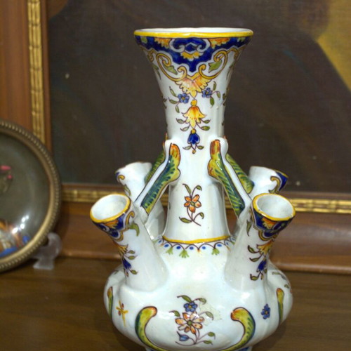 Antique French Quimper Faience Épergne Vase used, hand-painted c. 1880–1910