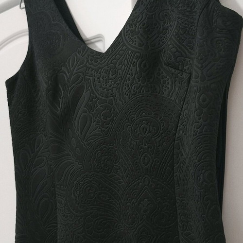 Lussile Black Dress with Brocade Embossed Patterns New, Size Small