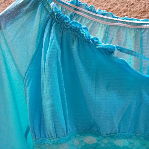 Asymmetric Sheer Blouse Turquoise new, size Small