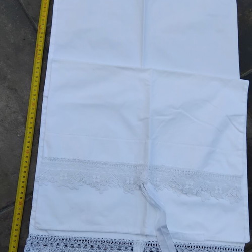 Vintage dowry pillowcases set with handmade lace pair, like new