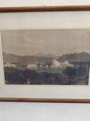 Classic decorative framed art with seaside landscape and fortifications used