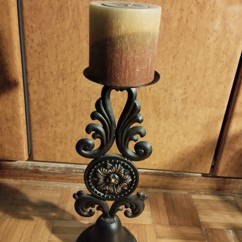 Vintage Cast Iron Candle Holder 40 cm with Large Candle