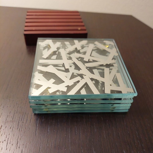 Glass non-slip coasters like new, set of 6 pieces