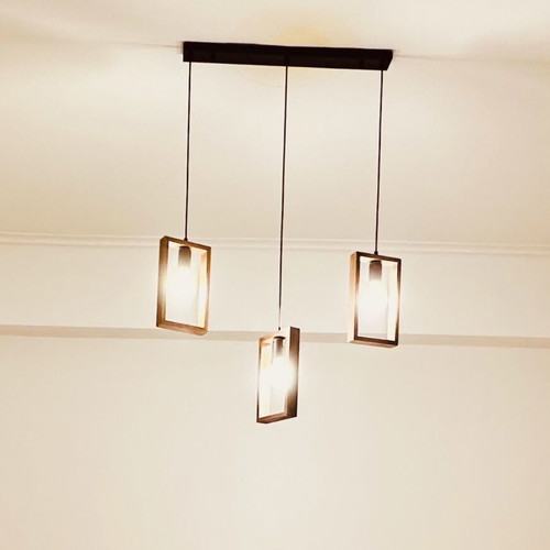 Ceiling light pendant new with metal base and wooden lamps