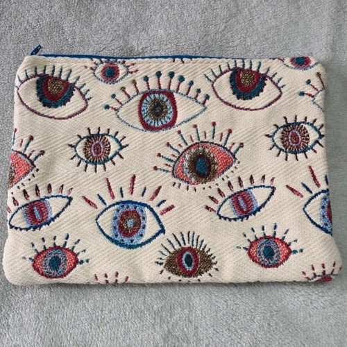 Handmade pouch with eyes new, white and blue