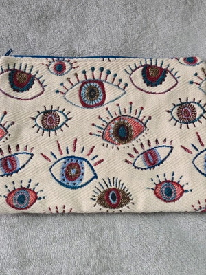 Handmade pouch with eyes new, white and blue