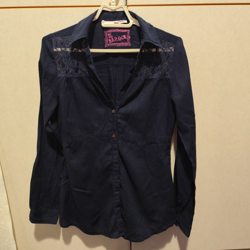 Cotton shirt with lace details dark blue like new, size S