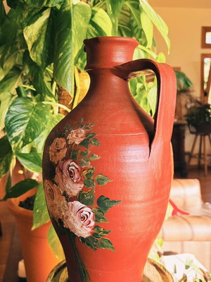 Handmade painted clay jug like new