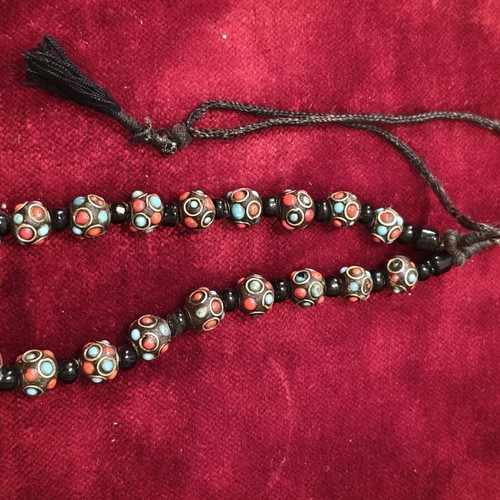 Traditional Tibetan Inlay Necklace with Turquoise and Coral Beads