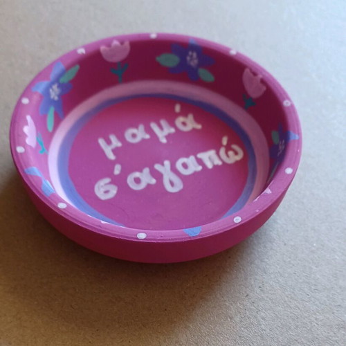 Trinket Dish Handmade, New, Floral "Mama I Love You"