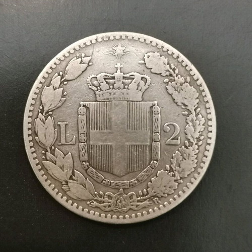 Italy 2 Lire Coin 1881 used, silver 0.835
