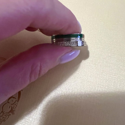 Steel ring with rhinestones, diameter 19mm, red and green