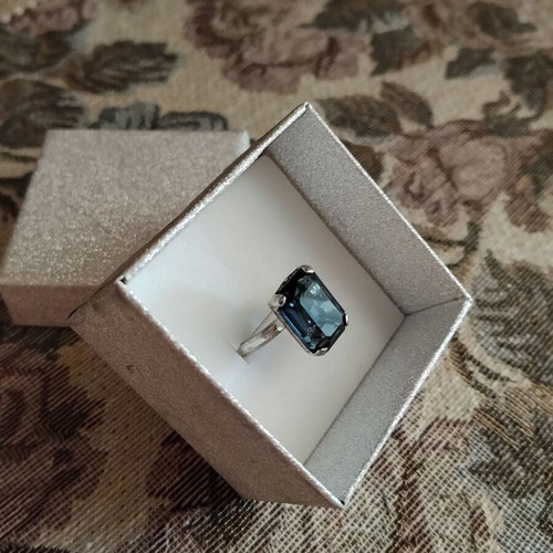 Silver ring with large blue crystal, like new