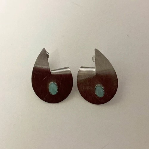 Handmade statement earrings with turquoise stone, aluminum