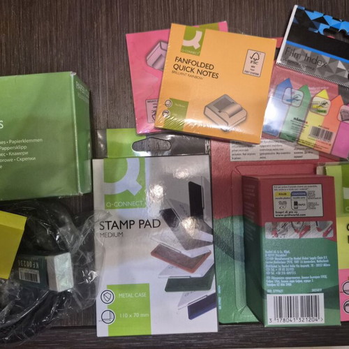 Office Supplies New Set With Clips, Stamp Pad, Neon Notes, Correction Rollers