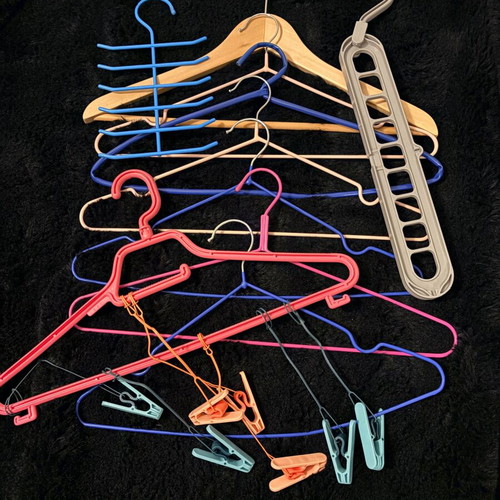 Set of 10 used closet organization hangers and accessories