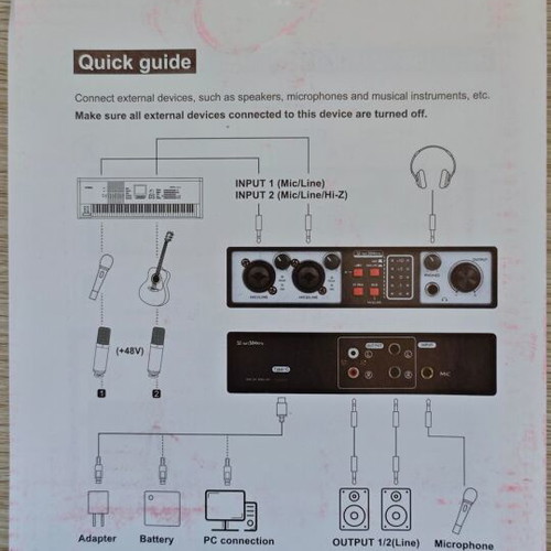 USB audio interface 2-in-2-out 32-bit/384kHz DSP 48V new, home studio