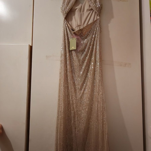 BSB dress with rhinestones and side slit, beige, size 44