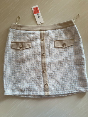 Morena Cotton Tweed Mini Skirt new, beige and turquoise, XL