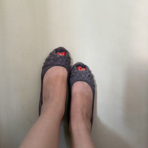Keps grey suede peep-toe ballerinas with leather insole, size 40