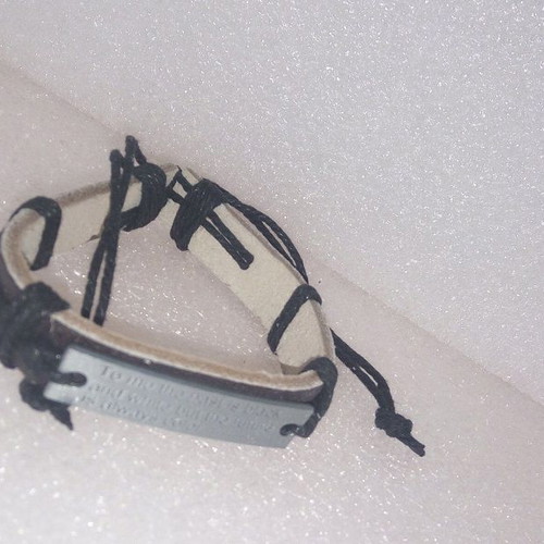 Handmade leather bracelet with metal message, like new