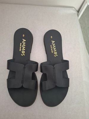 Ammos Greek Sandals black leather slippers size 40 like new