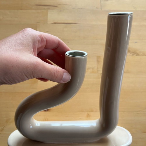 Ceramic candlestick used, two holes