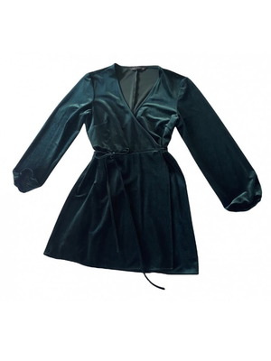 Zara мини кадифена рокля употребявана, зелена, размер S