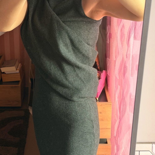 Zara midi dress gray with asymmetric draped design new, size S
