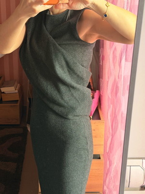 Zara midi dress gray with asymmetric draped design new, size S