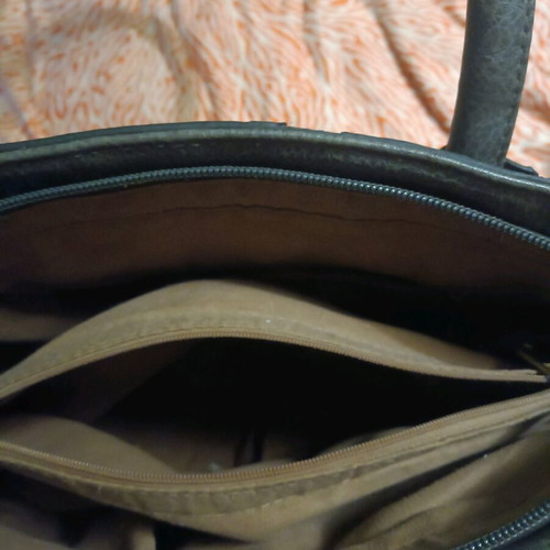 Women's shoulder bag used, grey with zipper and clips