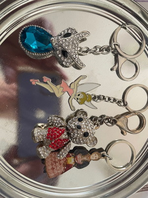 Keychains set of 3 with blue stone, new