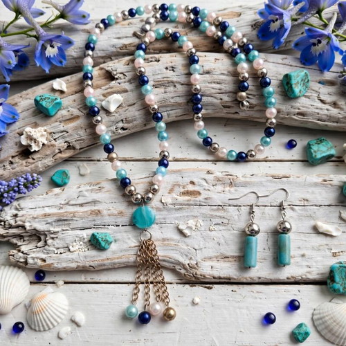Colorful Beaded Necklace and Earrings Set, new