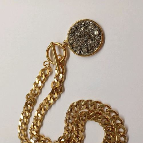 Necklace with pyrite handmade, gold plated stainless steel new