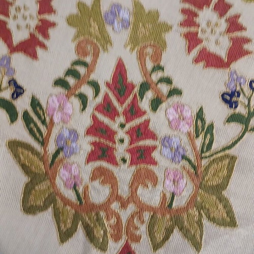 Handmade Vintage Rotonda on Beige Canvas with Embroidered Floral Motifs