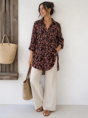 Piazza Italia floral tunic XL lightweight polyester blouse